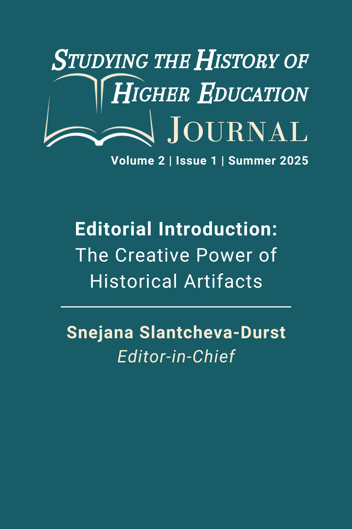Cover image of Editorial Introduction of the Studying the History of Higher Education Journal including the SHHE Journal logo, name of the article title, author, and title of the author
